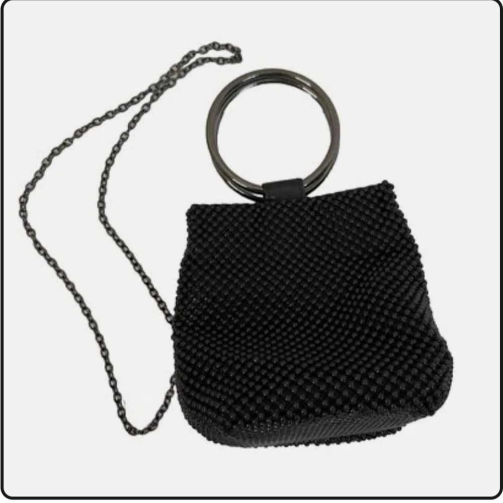 Mundi Ball Mesh Ring Wristlet‎ Pouch Clutch Black